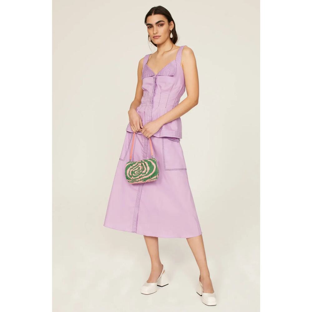 Hofmann Copenhagen Elina Skirt Organic Cotton A-Line Midi Purple Size Small - Picture 2 of 16